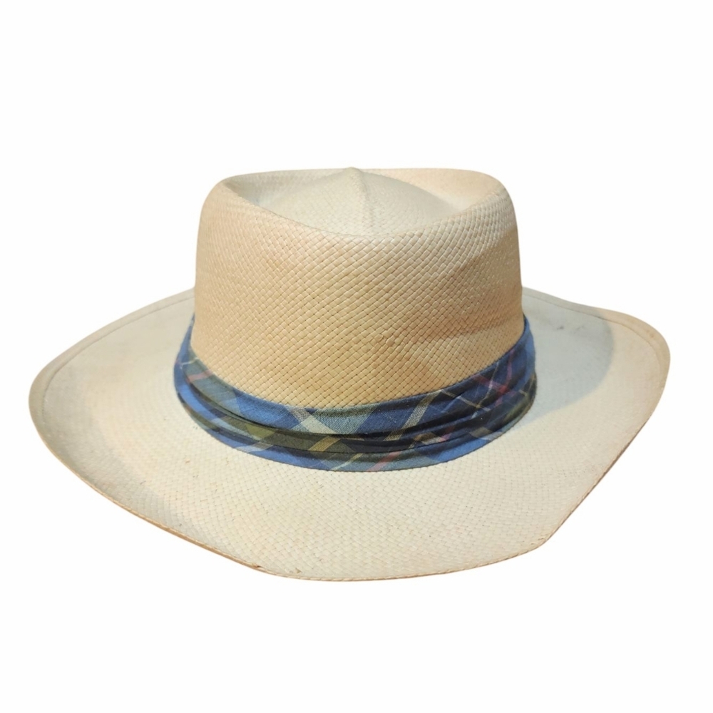 Men's 90s Pendleton Country Traditionals Panama Straw Western Plaid Sun Hat